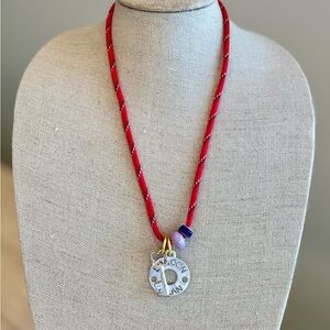 Up cycled Red Cord Necklace with Vintage Charms